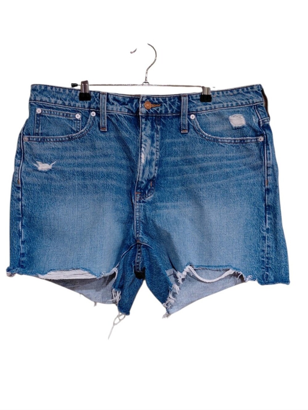 Madewell Distressed Mid-Blue Denim Cutoff Shorts